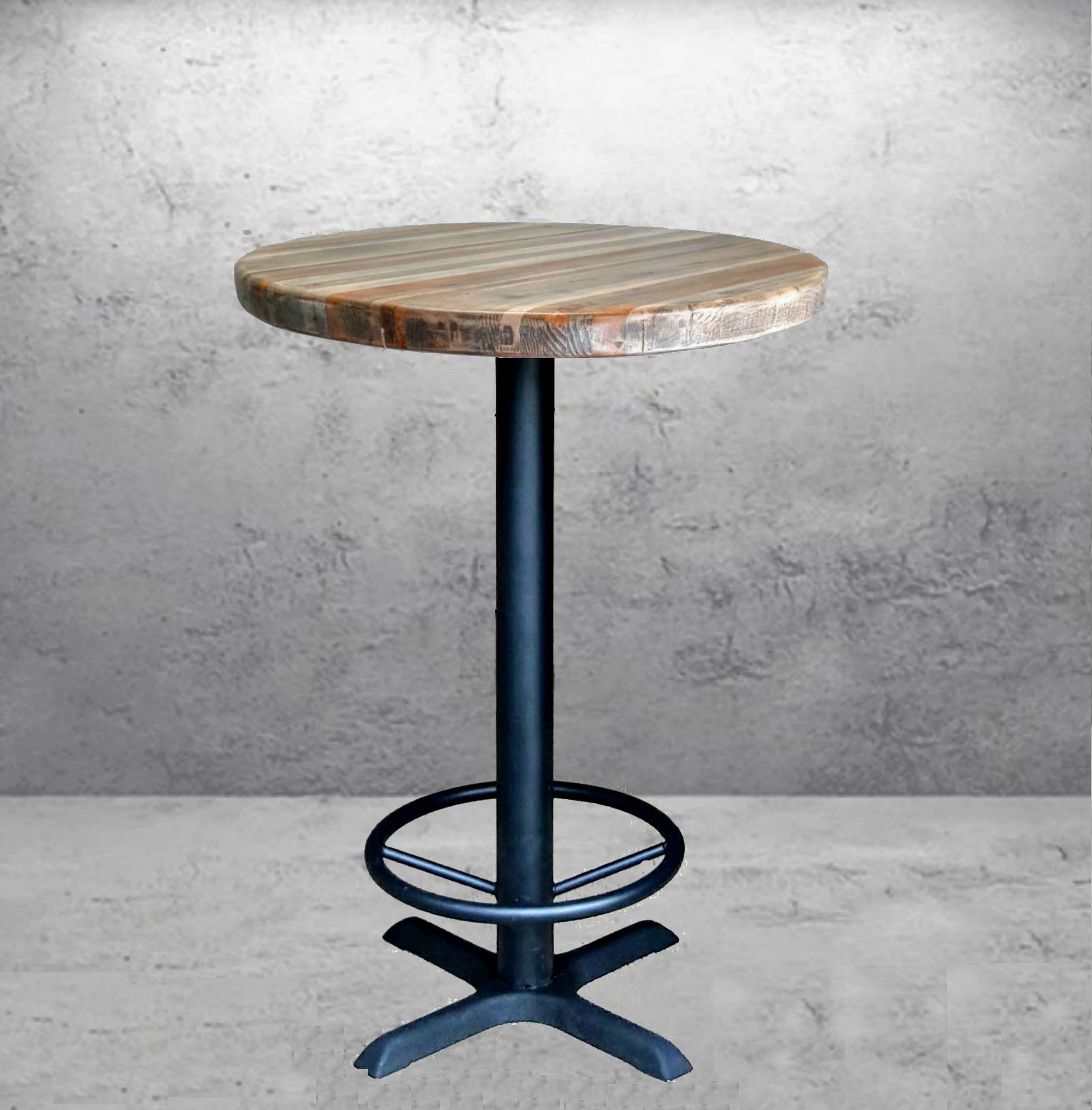 Round Bar Height Pub Table Reclaimed Wood Top Pedestal Base Etsy