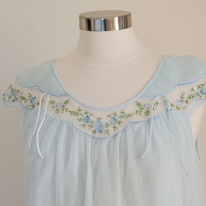 Vintage Miss Siren Blue nightgown, 60s Blue sheer nylon lingerie