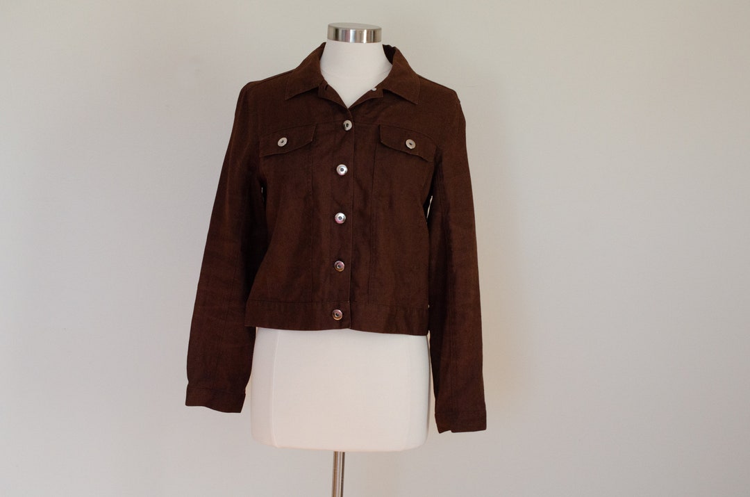 Vintage Linen Trucker Jacket, Saint Tropez West Brown Jacket Etsy