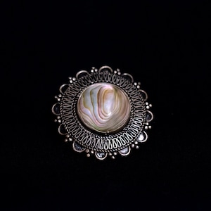 Vintage Jerusalem Silver Brooch shell stone Pendant