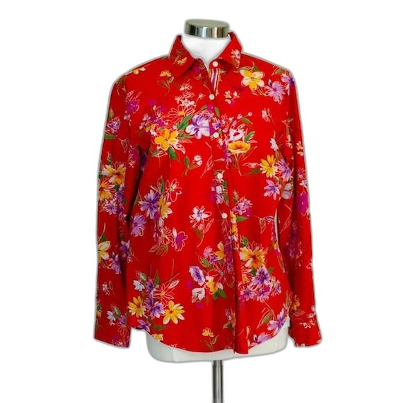 Jones New York Red Floral Blouse Top - image 1