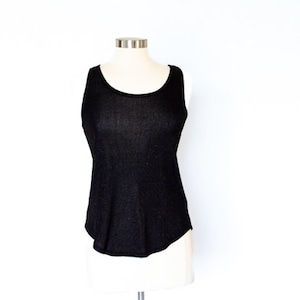 Vintage Cache Sparkling Black Knit top, stretch black top.