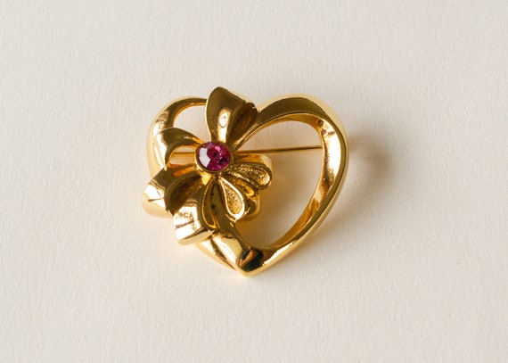 Gold heart brooch, vintage Avon gold tone heart a… - image 2