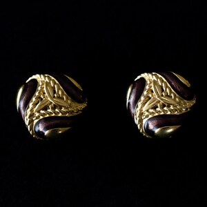 Vintage Brown enamel gold-tone Chunky Clip-On Earrings Large