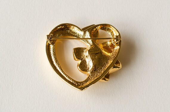 Gold heart brooch, vintage Avon gold tone heart a… - image 3