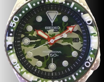 Seiko 'Camouflage' modifiziert SDS001 Scuba Taucher 150M 7002-7000 Herren Automatikuhr c. September 1994