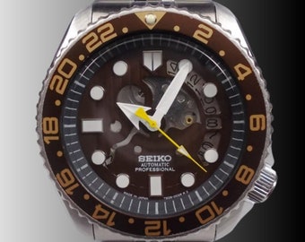 Seiko 'Rootbeer' modifiziert SDS003 'SKELETON' Zifferblatt Automatik Taucher 7002-700A Herrenuhr c. Mai 1993