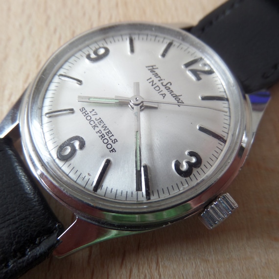 SANDOZ Vintage 1960 s Swiss Made Henri Sandoz Et Fils Gents Watch Silver Embossed Dial Hand Winding Retro Antique Refurbished Etsy New Zealand