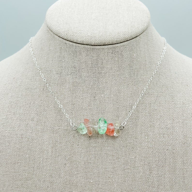 sterling silver chain nature lover gift minimalist jewelry yoga lover gift chip bead necklace Rose quartz necklace natural gemstones