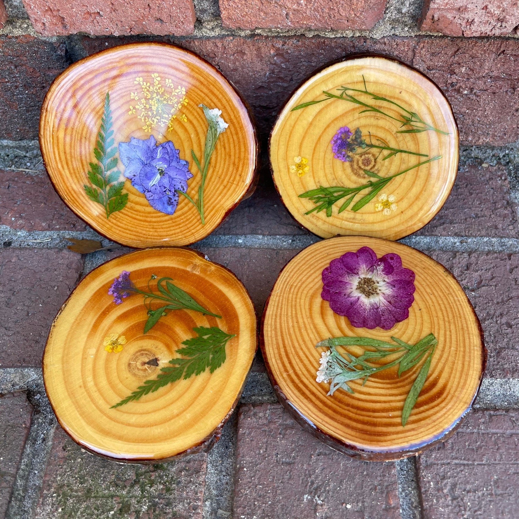 Pressed flower coasters wooden coaster set floral coasters Etsy