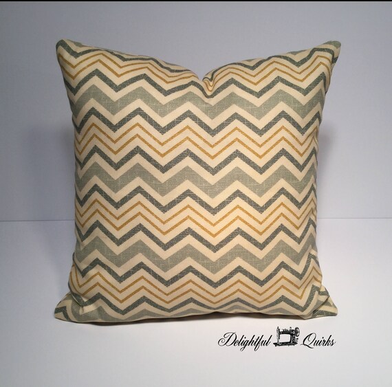 Chevron Pillow Green Tan Decorative Pillows 16x16 Pillow Etsy