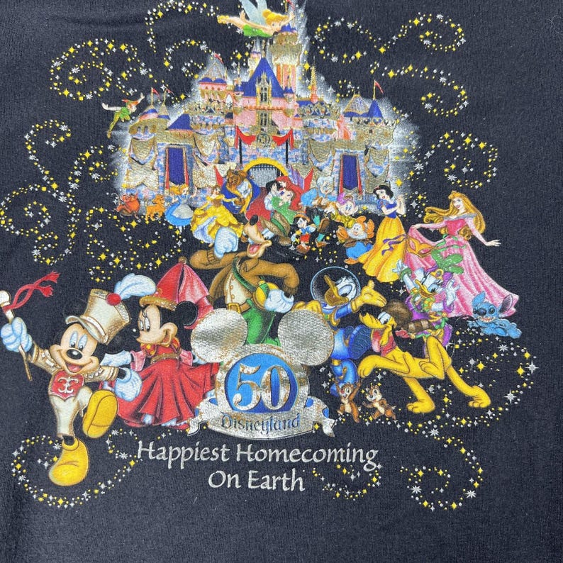 Sudadera con capucha vintage Disneyland 50.º aniversario para hombre, talla XL, color negro, para el regreso a casa, años 2000 imagen 7