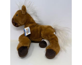 Caballo Mustang de peluche Animal Alley, melena marrón y blanca, etiquetas de Toys R Us, exclusivo VTG