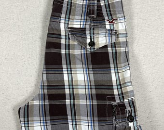 Y2K Hollister Cargo Shorts Mens 32 Brown Plaid Cotton Casual Pockets