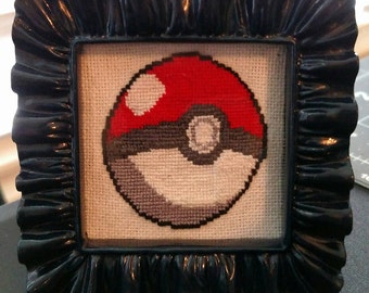 Framed Pokeball Cross Stitch