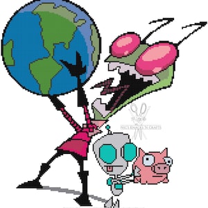 Padrão de ponto cruz Zim e Gir