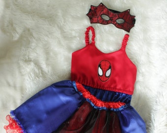 Spider Costume, Superhero costume, Toddler girl Halloween costume, Tutu Dress with Spider Facemask