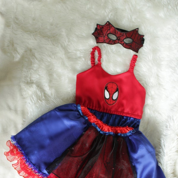 Spider Costume, Superhero costume, Toddler girl Halloween costume, Tutu Dress with Spider Facemask