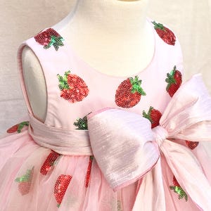 Handgemachtes Erdbeer Pailletten Kleid: Baby Girl Geburtstag Outfit