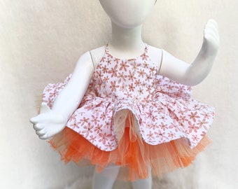 Peachy Blooms Floral Summer Dress, Girls spring dress, Baby Floral dress, Flower girl dress