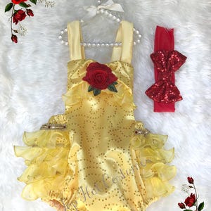 Beauty and the Beast Princess Belle Romper: First Birthday Outfit and Headband,