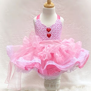 Vestido de tutú Candy Land: corazones rosas, apliques brillantes, sesión de fotos de San Valentín