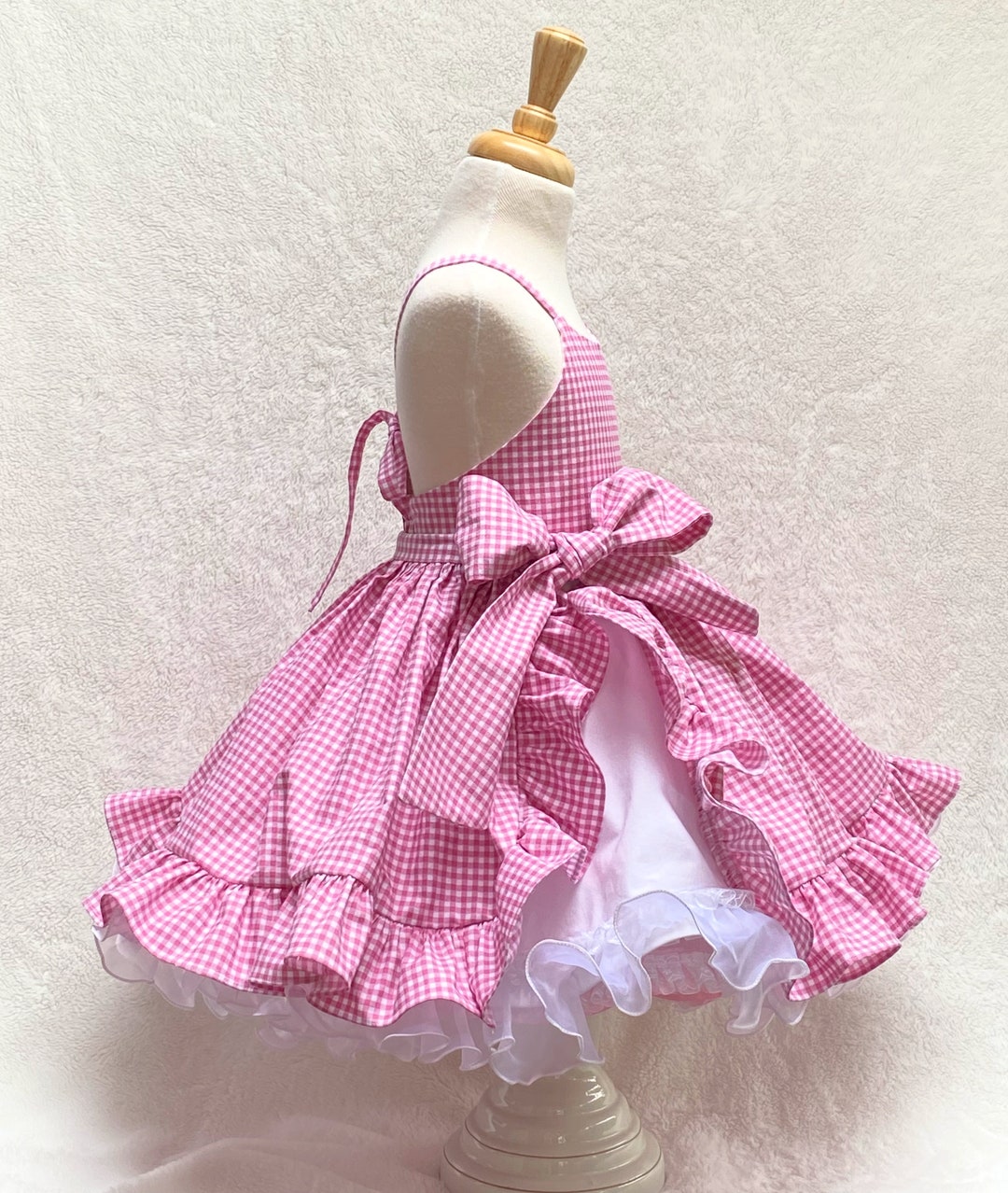 Sal & Pimenta Girls Dress - Pink Gingham Easter Bunny with Side Bows main image 1