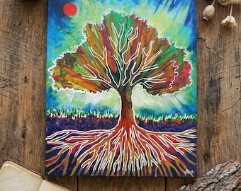 Roots Abstract Tree Painting Original Acrylic 16" x 20" by Laura Hol