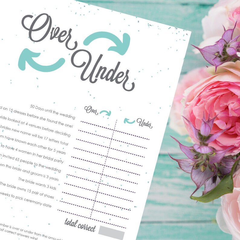 Over Under Bridal Shower Game Blue Instant Download 8.5x11 | Etsy