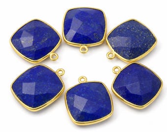 Lapis Cushion Bezel 1 pcs One Loop (15mm) - 925 Sterling Silver and Gold Plated Silver - 1 pcs