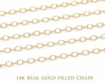 14K Gold Filled Flat Cable Chain: 1.4mm Link - One Foot