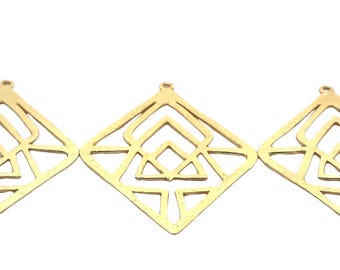 Gold Finish Geometric Pendants: Silver Plated Brushed Components (58x43mm)
