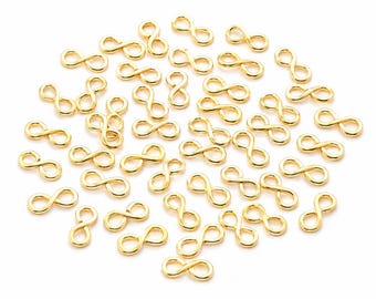 Gold Finish Infinity Connector Charms, 10mm x 4mm Jewelry Findings, 50 Pcs Pack, Small Figure 8 Links for Bracelet & Necklace Making