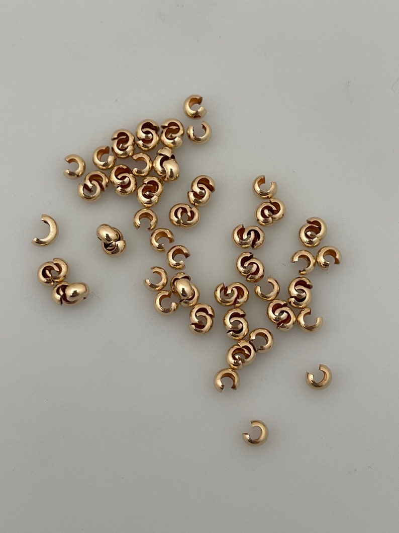 14K Real Gold Filled Crimp Covers Crimps Beading Crimp Covers Available three Size: 2.5mm, 3mm, 4mm 25 to 85Pcs in a Pack. image 3