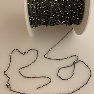 Schwarz rhodiniertes Kabel mit gekrimpter NUT MIT DC 8 Seiten über 925 Sterling Silber, Halskette Kette mit Funkelperlen |  1 Fuß