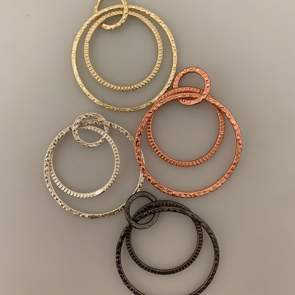 A Pack of 8 Pcs. E-coated, Brushed Finish Double Circles With loop"34 mm"size. In 5 Colors-Gold, Brass and Silver,Copper And Gunmetal