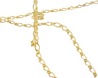 Gold Plated Brass Figaro Chain: 5mm Links, 1 Foot