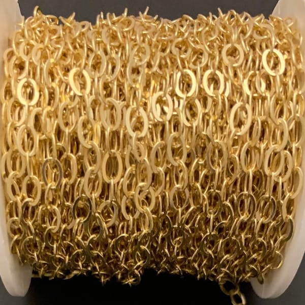 3 Feet of Gold Plated Brass Flat Chain | Flat Brass Chain Electroplated and Gold Plated | Size: 3.5mmX5.3mm | CHN14BM