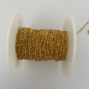 14K Gold Filled Satellite Chain – 1.2mm Curb with Beads Spaced 16mm Apart – Sold by the Foot – Real Gold Fill Chain for Jewelry Making