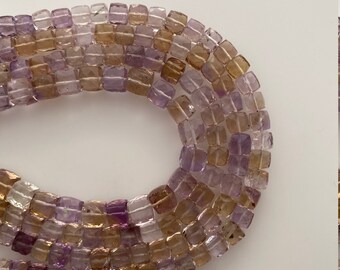 Natural Ametrine Faceted Cube and Fancy Shape Bead Strand 6-8mm size