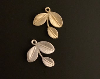 A Pack of 12 Pcs. Gold Finish  And Silver Plated,Leaf Shape,   E-coated, Brushed Finish,    Connectors/ Findings  "27X24mm "