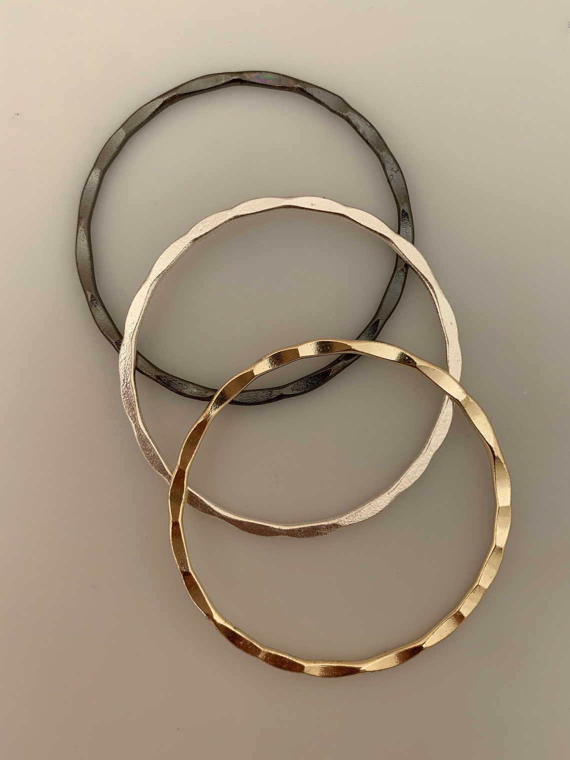 Polished Hammered Domed Hoops Pale Gold