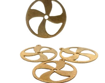 6 Pcs Gold Finish Wheel Charm Connectors: Brushed E-Coated Findings, Size- 41x15mm