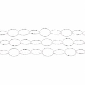 May include: A silver-toned chain featuring three parallel rows of interconnected circular links. Each individual link has a textured, shimmering surface that reflects light, creating a repeating pattern of circles across the entire length of the chain.