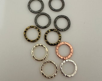 Simple Rings Flat/Hammered, 30 Pcs.Size: 14mm,Gold & Silver Plated,Gunmetal,Brass ,Copper Patterned/Decorative Rings,  Findings Rings/Hoops.