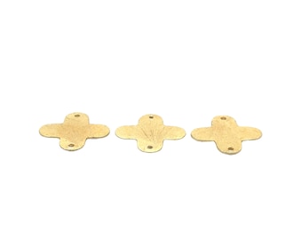 Gold  Finish And Silver Plated Quarter-foil , E-coated, Brushed Finish, Copper Findings, With Two Whole .