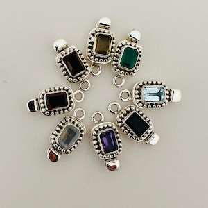 Sterling Silver 925 Box Clasp with 5x7mm Natural Gemstone | 9x19mm Loop-to-Loop Size | Gemstone Jewelry Clasp for Necklaces & Bracelets