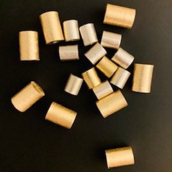 1 Strand of Cylinder Beads | Barrel Shape | Brushed Finish | Anti Tarnish Finish | Colors- Gold finish/Silver Plated | Size 4X6mm to 15X8mm