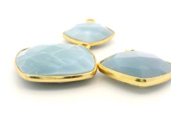 Blue Opal Cushion Bezel Pendant – 12mm, 15mm & 18mm, Corner Loop, Gold Plated over Sterling Silver, 1 Pc
