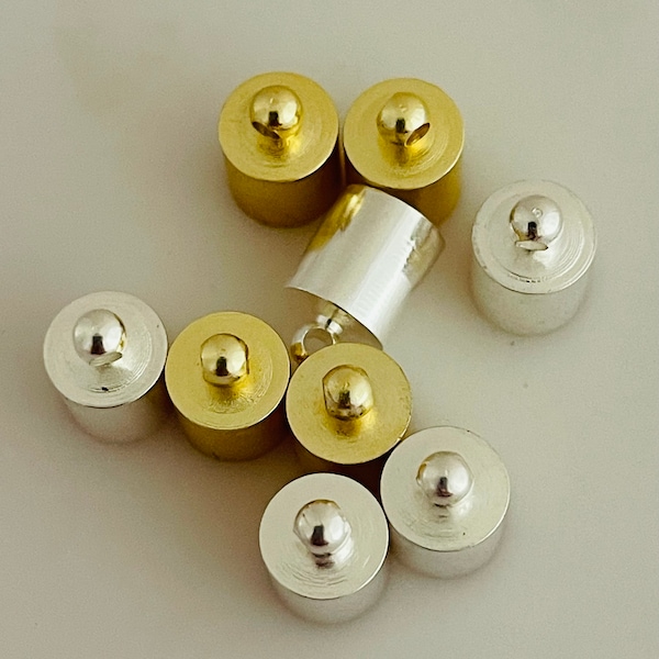A Pack of 8 to 15Pcs End Caps Gold Finish And Silver, Copper plated brass, barrel  Kumihimo EndCap Available Three Size 13mX10,12mX8m,10mX6m
